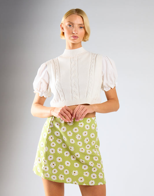 Glamorous Care Olive Green Flower Mini Skirt