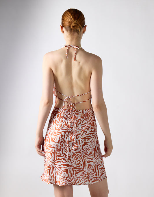 Glamorous Care Tan Zebra Print Cowl Neck Mini Dress