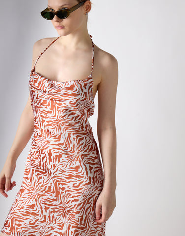 Glamorous Care Tan Zebra Print Cowl Neck Mini Dress