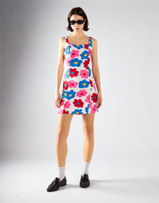 Glamorous Care Bright Large Floral Square Neck Mini Dress