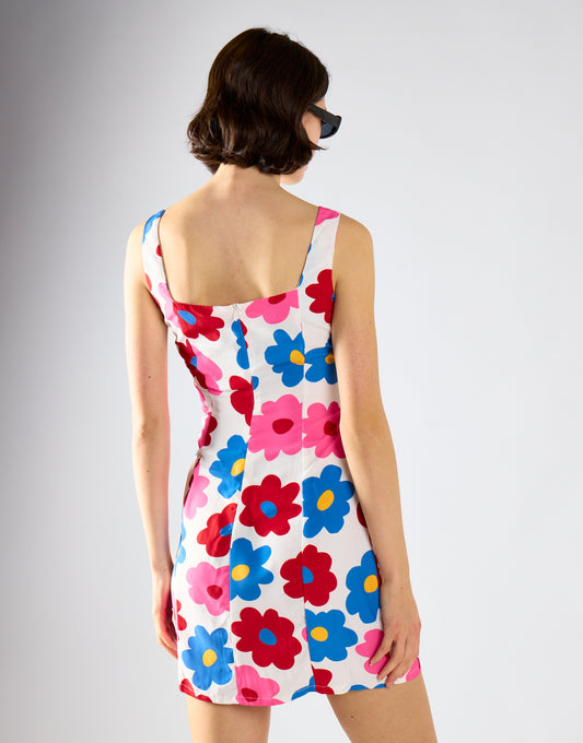 Glamorous Care Bright Large Floral Square Neck Mini Dress