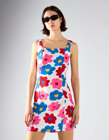 Glamorous Care Bright Large Floral Square Neck Mini Dress
