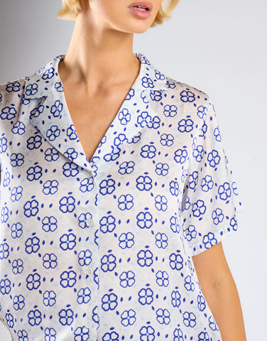 Glamorous Care Royal Blue Geo Button Front Shirt