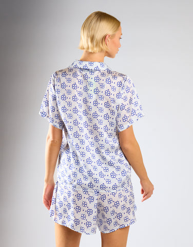 Glamorous Care Royal Blue Geo Button Front Shirt