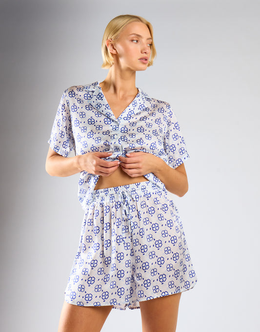 Glamorous Care Royal Blue Geo High Waisted Shorts