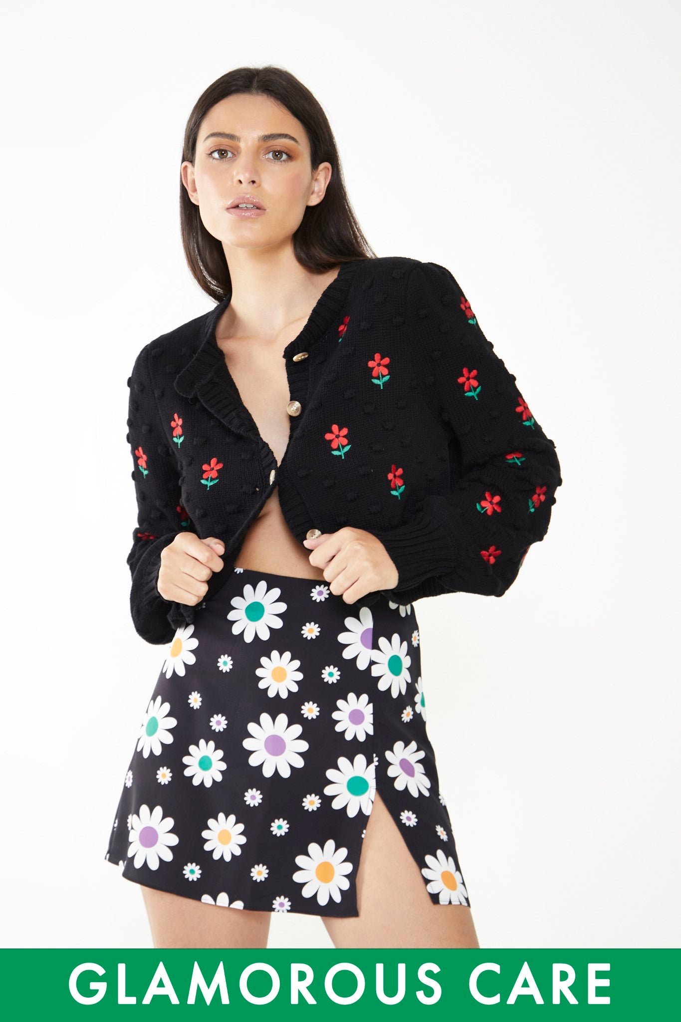 Glamorous Care Black Floral Button Up Cardigan