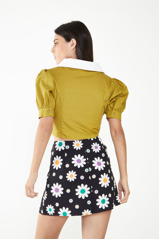 Glamorous Care Black Daisy Print Side Split Mini Skirt