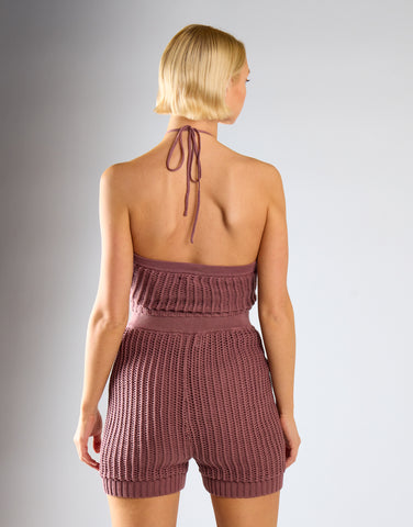 Mink Halter-Neck-Ribbed Crop-Top