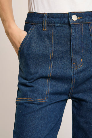 Indigo Wash Cargo Wide-leg Jeans