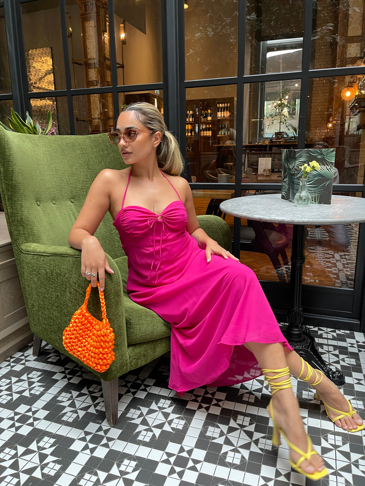 Bright-Pink Gathered-Bust Halterneck Midaxi-Dress Bright-Pink Gathered-Bust Halterneck Midaxi-Dress
