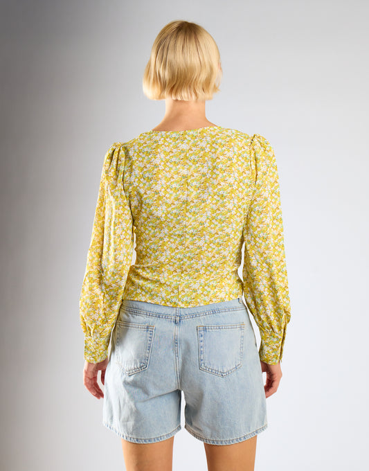 Yellow Mustard Ditsy V-Neck Top