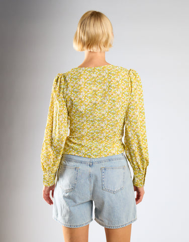 Yellow Mustard Ditsy V-Neck Top