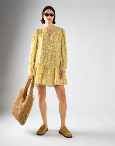 Citron Daisy Floral Long Sleeve Smock Dress