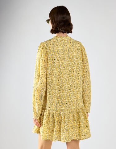 Citron Daisy Floral Long Sleeve Smock Dress