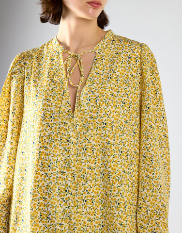 Citron Daisy Floral Long Sleeve Smock Dress