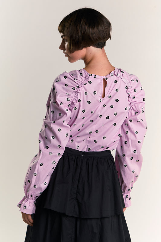 Glamorous Pink Ditsy Cotton Ruffle Blouse