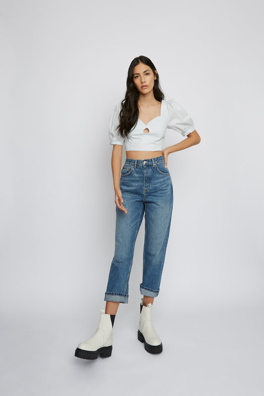 Pale Blue Key-Hole Crop-Top