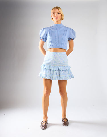 Blue Mini Vintage Rose Ruffle Mini Skirt