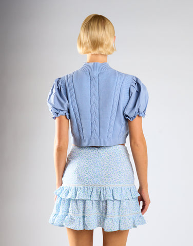 Blue Mini Vintage Rose Ruffle Mini Skirt
