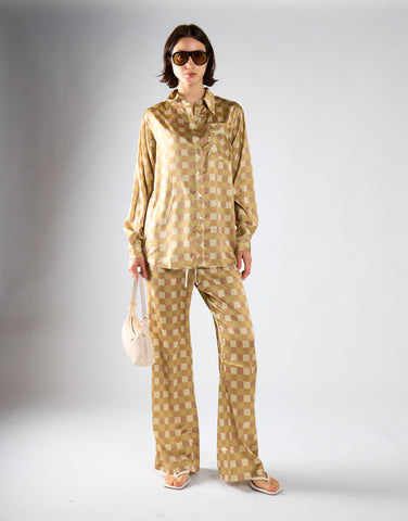 Glamorous Brown Khaki Check Oversized Pyjama Style Shirt