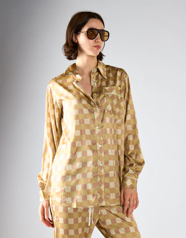 Glamorous Brown Khaki Check Oversized Pyjama Style Shirt