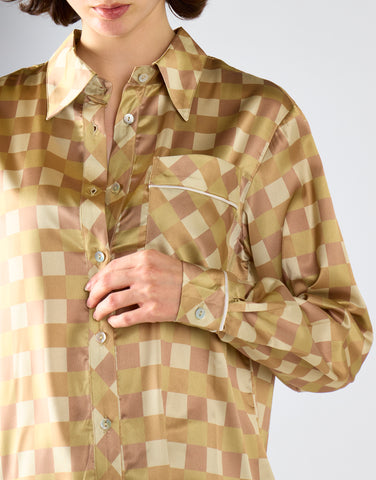 Glamorous Brown Khaki Check Oversized Pyjama Style Shirt