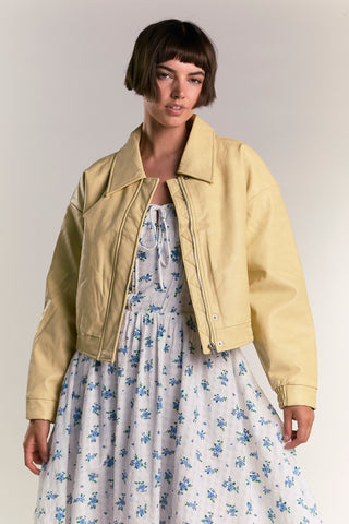 Yellow Cropped Faux Leather Jacket