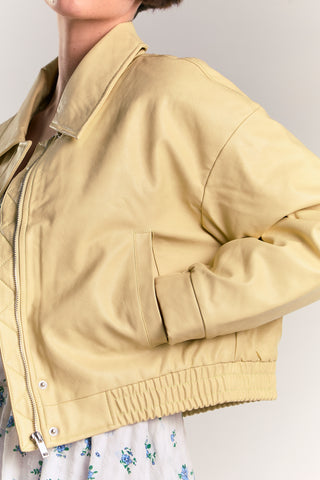 Yellow Cropped Faux Leather Jacket