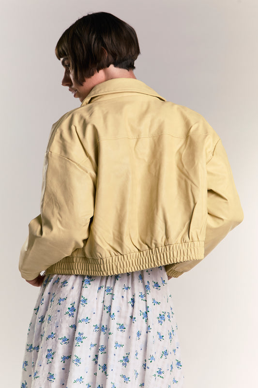 Yellow Cropped Faux Leather Jacket