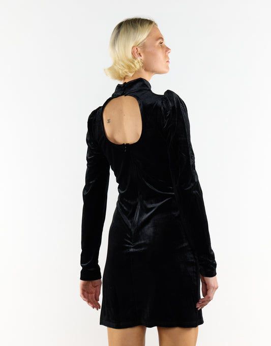 Glamorous Black Velvet Puff Shoulder Long Sleeve Mini Dress