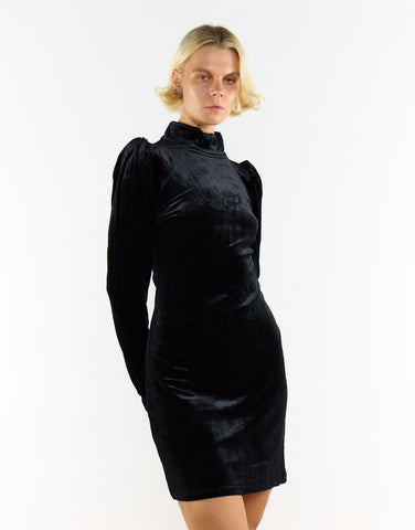 Glamorous Black Velvet Puff Shoulder Long Sleeve Mini Dress