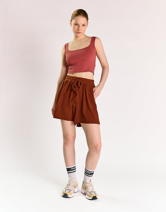 Rustic Brown High Waisted Loungewear Shorts
