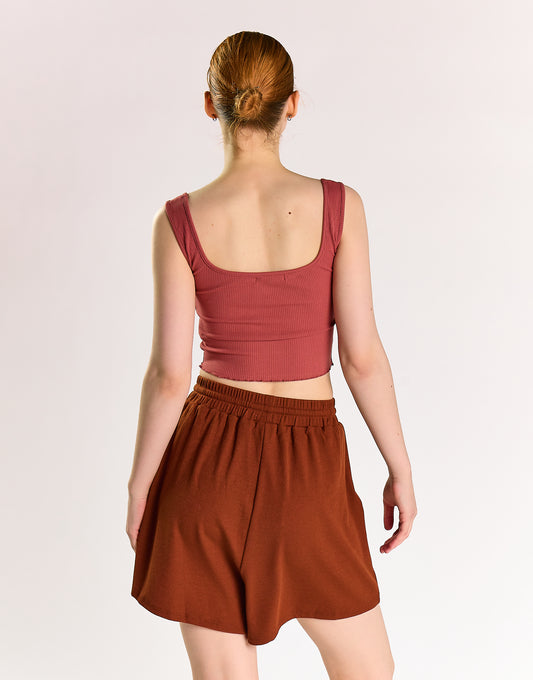 Rustic Brown High Waisted Loungewear Shorts