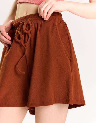 Rustic Brown High Waisted Loungewear Shorts