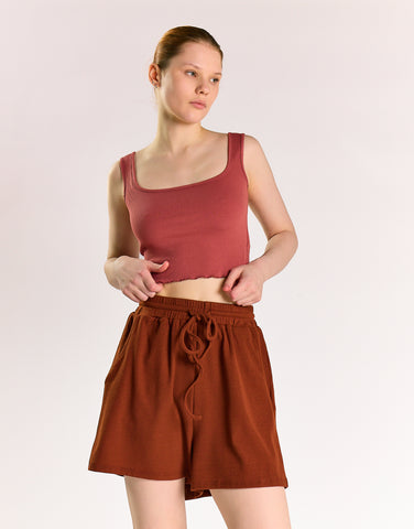 Rustic Brown High Waisted Loungewear Shorts