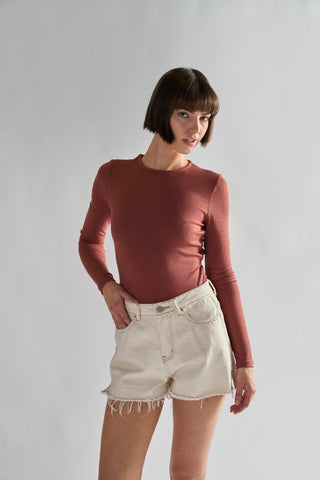 Rose Rust Rib Open-Back Bodysuit