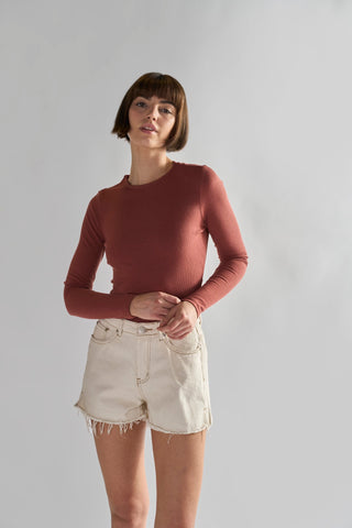 Rose Rust Rib Open-Back Bodysuit