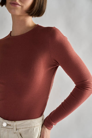 Rose Rust Rib Open-Back Bodysuit