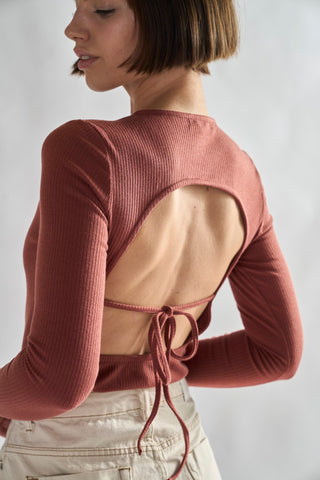 Rose Rust Rib Open-Back Bodysuit