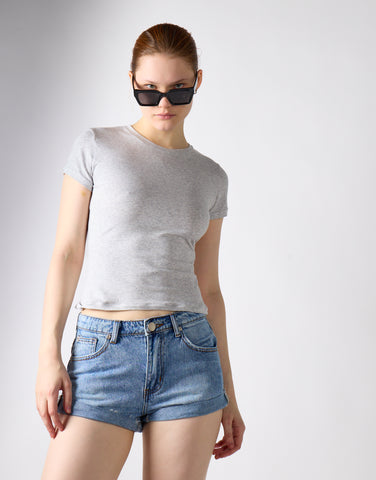 Antique Wash Denim High-Waist-Shorts