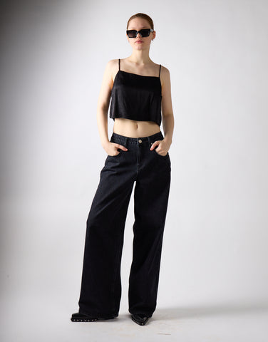 Glamorous Women's Vest Tops - Black Satin