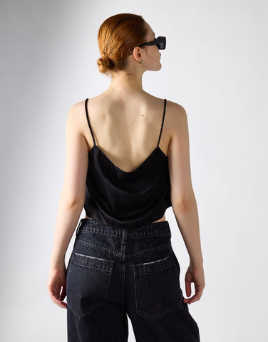 Glamorous Women's Vest Tops - Black Satin