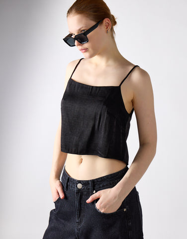 Glamorous Women's Vest Tops - Black Satin