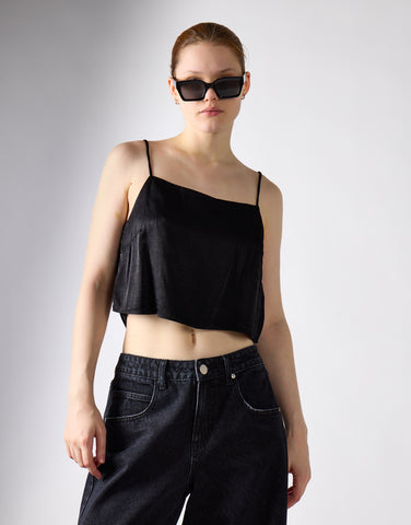 Glamorous Women's Vest Tops - Black Satin