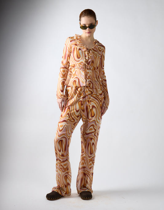 Glamorous Retro Marble Sheer Flared Trousers