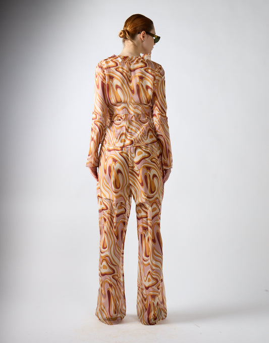 Glamorous Retro Marble Sheer Flared Trousers