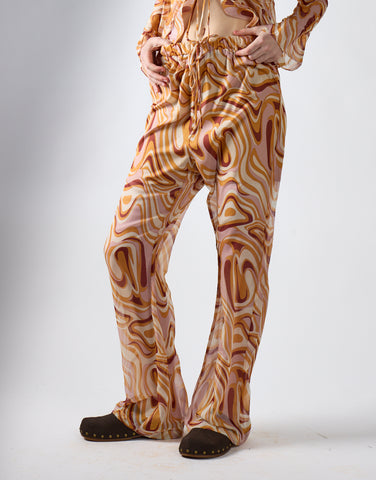 Glamorous Retro Marble Sheer Flared Trousers