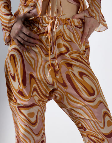 Glamorous Retro Marble Sheer Flared Trousers