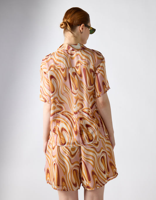 Retro-Marble Sheer Short-Sleeve-Top