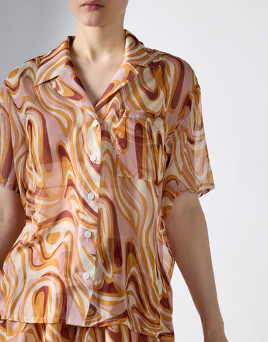 Retro-Marble Sheer Short-Sleeve-Top